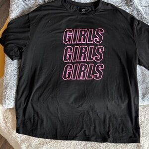 “GIRLS GIRLS GIRLS” Black Oversized T-Shirt with Pink Print